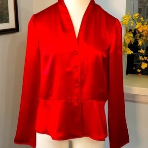 CHARTER CLUB, 100% silk long sleeves red blouse. Size 4. Covered buttons.